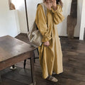 Original New Spring Vintage Cotton Linen Dress for Women Solid Long Sleeve Drawstring Linen One-Piece Dress Maxi Dress