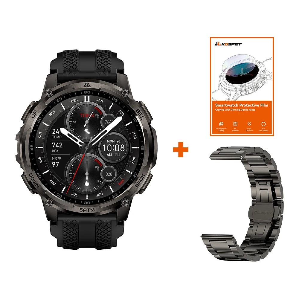 KOSPET TANK T4C Men's Military Smartwatch Rugged GPS Watch with Flashlight 5ATM Waterproof & All-Day Health Tracking