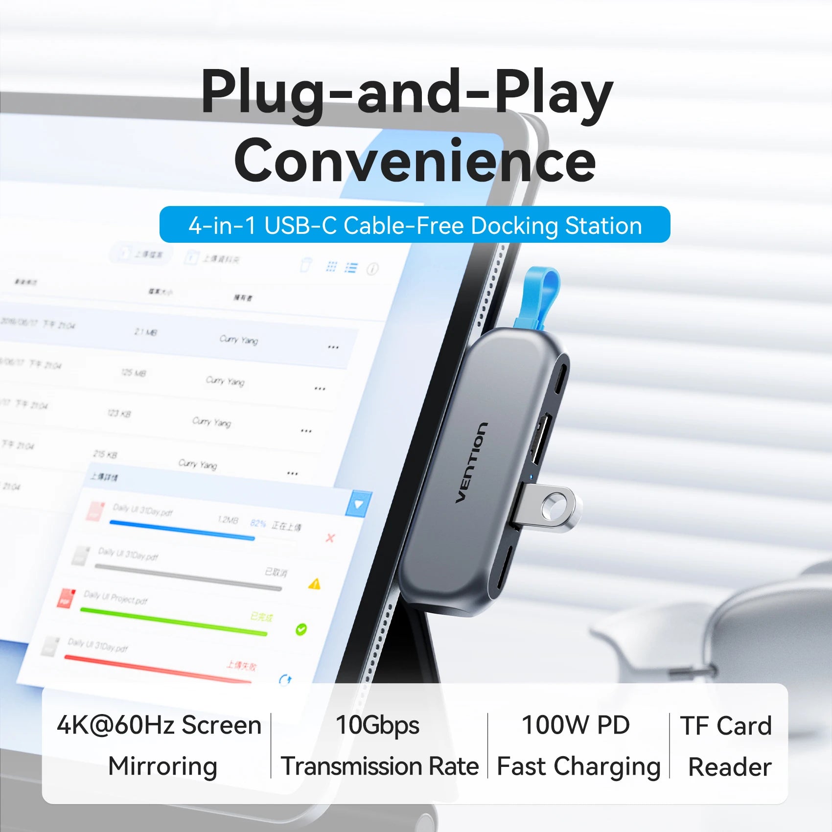4 in 1 USB C Hub 4K 60Hz HDMI Adapter with 100W PD Power Delivery Tidesmit