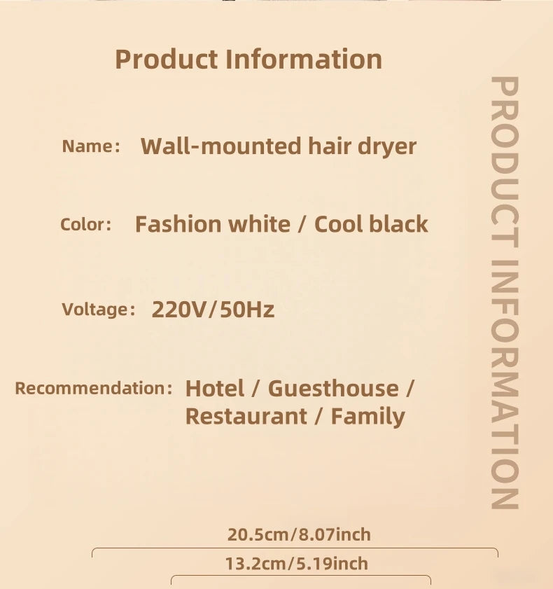 Gmdq 1800W wall-mounted hair dryer in white or black, 220V, for hotel and home use with constant temperature control.