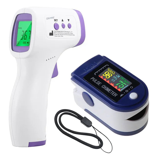 Digital Infrared Thermometer Forehead Body Non-Contact Fever Thermometers Or Medical Portable Finger Pulse Oximeter Blood Oxygen
