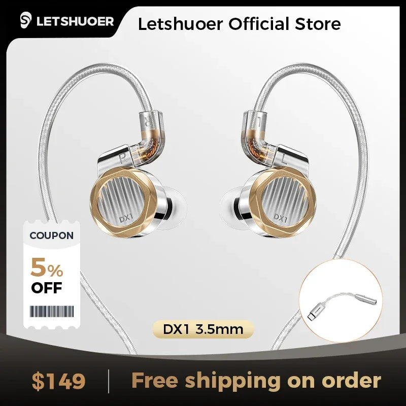 LETSHUOER DX1 11mm Dynamic Driver HiFi In-Ear Monitors by Tidesmit 3.5 and DT01 PRO China Mainland Tidesmit