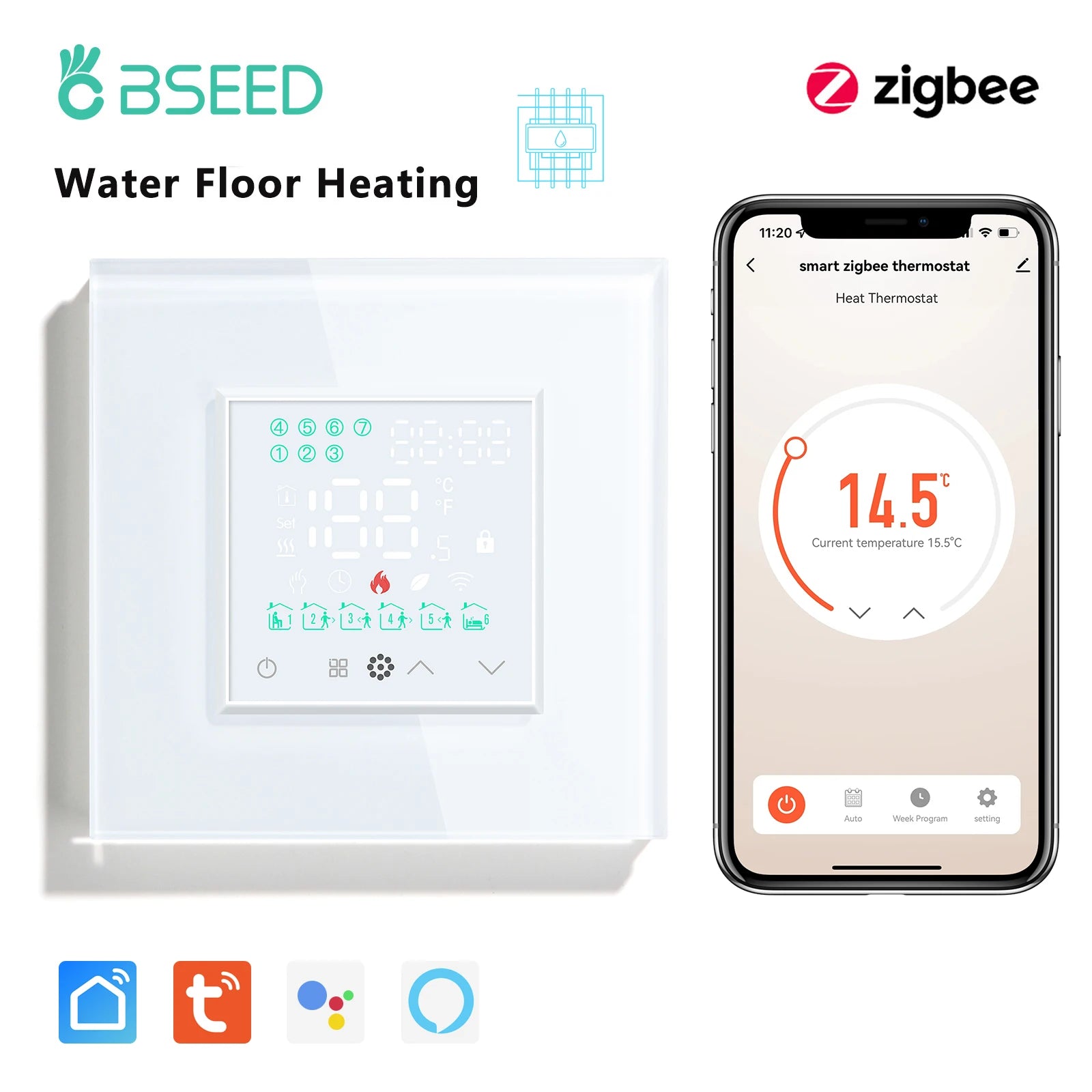 Smart ZigBee Floor Heating Thermostat | WiFi App Controlled HVAC White Water ZigBee Thermostat Tidesmit