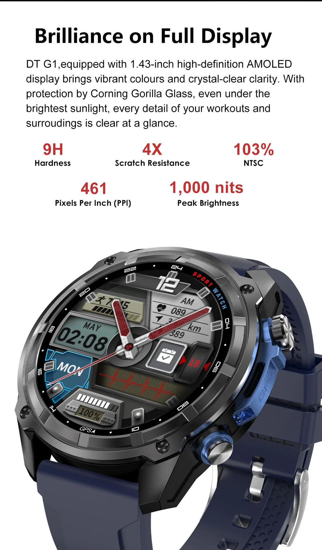 2026 New Outdoor Adventure DT G1 Smart Watch GPS Offline Map 100+Sports Mode Fitness 3ATM Waterproof Bluetooth Call Smart Watch