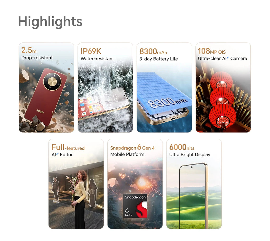 Global Version HONOR X9d 12GB+256GB/512GB 6.79'' 120Hz Screen Snapdragon 6 Gen 4 108MP AI Camera 8300 mAh 66W Super Charging