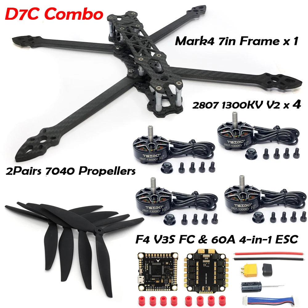 7 Inch FPV Drone DIY Kit Carbon Fiber Frame Brushless by Tidesmit D7C Tidesmit