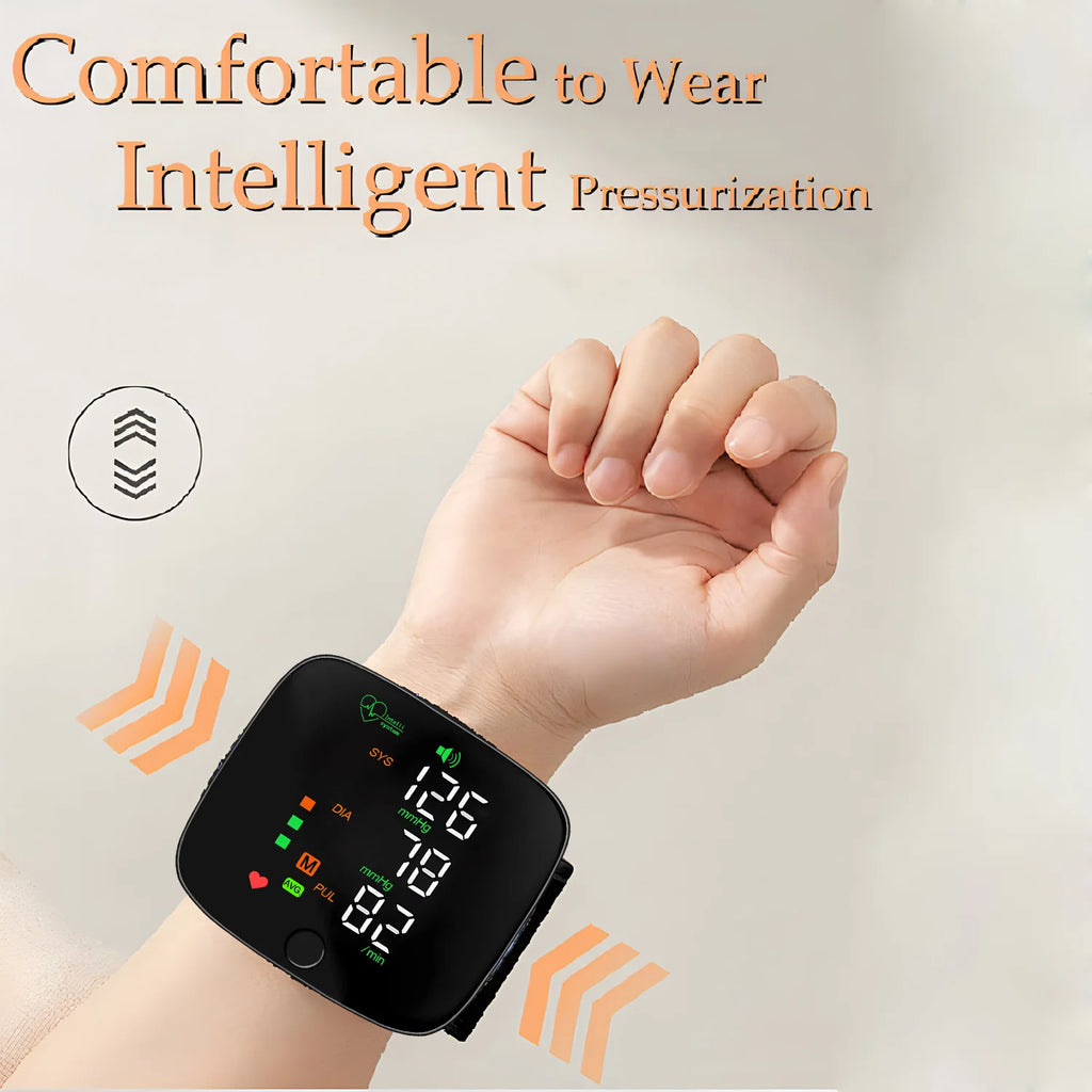 Rechargeable Wrist Blood Pressure Monitor Medical Tensiometro Health Sphygmomanometer Tonometer Heart Rate USB LED Display