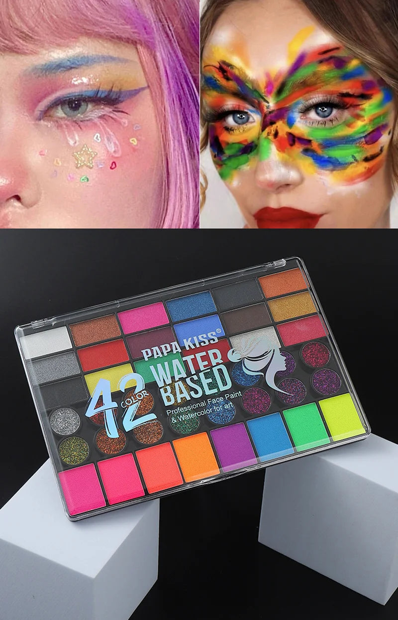Tidesmit 42 color water soluble neon glow face and body paint makeup kit shade swatch for festivals and halloween