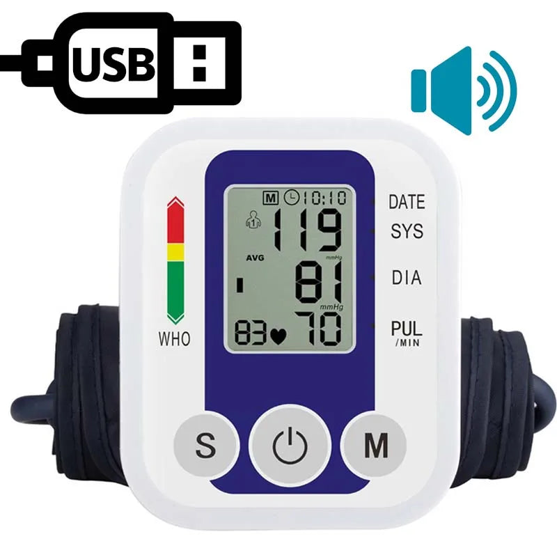 English Voice Automatic Tonometer Arm Blood Pressure Monitor Pressure Sensor Monitor Equipment Digital Tensiometer LED Display