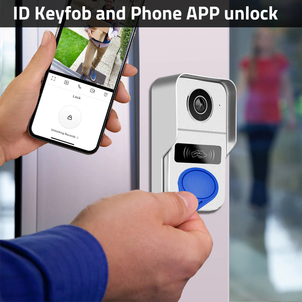 1080P 10.1 Inch Touch Screen Wifi Video Doorbell, Smart Home Video Intercom 32G Card Rceord Kit Works with Tuya ID Unlcok 4-Wire