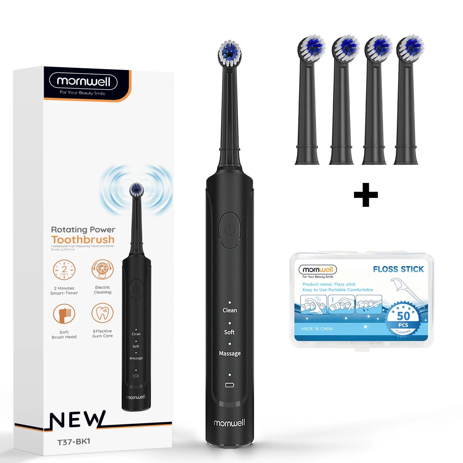 Electric Toothbrush Rotation Clean Teeth Adult 3 Modes Teeth Brush T37 Sonic Electric Tooth Brush With 4 Extra Replacement Heads