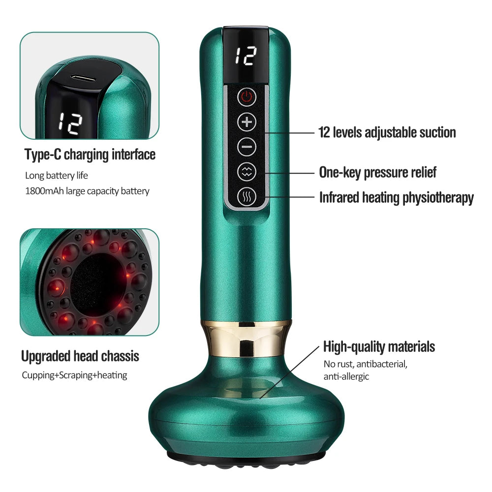 Electric Cupping Massager with Infrared Heat for Targeted Muscle Recovery Relaxation Treatment Tidesmit