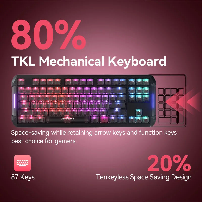 DarkBeacon Flux 87 Hall Effect Gaming Keyboard Wired, 80% Layout PC MAC Esports Keyboards, Red HE Magnetic Switch, 0.01mm Rapid Trigger, Adjustable Actuation, 8000Hz Polling, Hot Swappable, RGB Backlit, RS/SOCD/DKS/MT