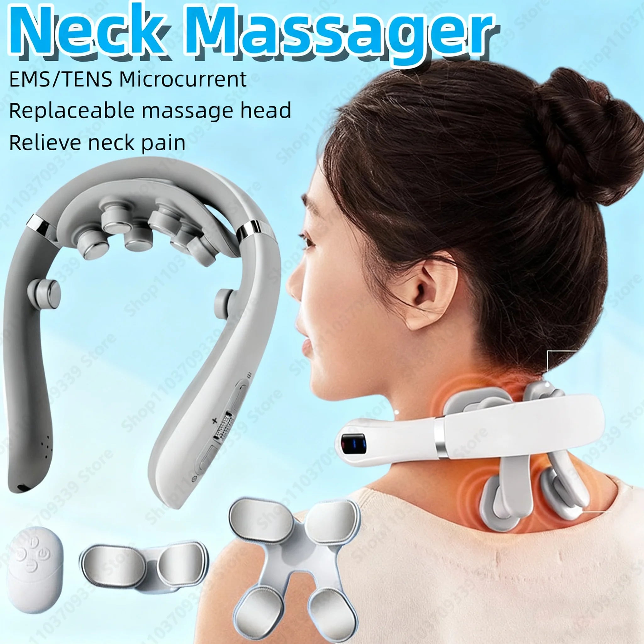 Electric Neck Massager with Heat and Shiatsu Therapy - Tidesmit White Relaxation Treatment Tidesmit