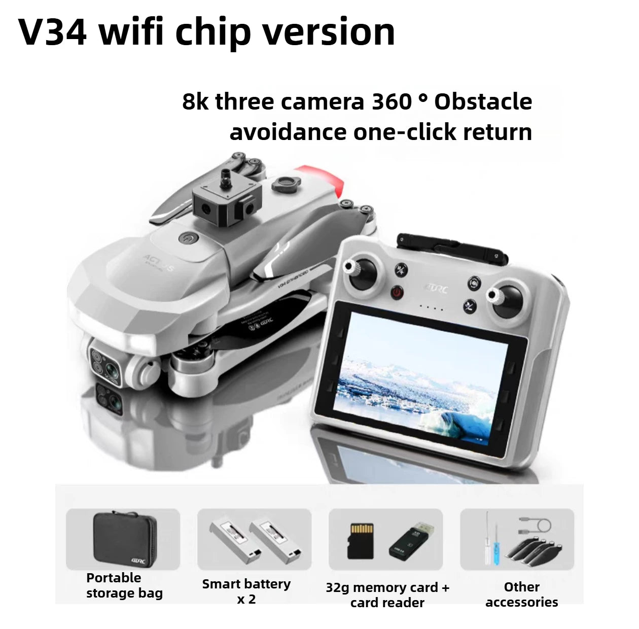 GPS Drone with 4K Camera - Foldable Brushless Quadcopter | Tidesmit V34-WiFI-2B Tidesmit