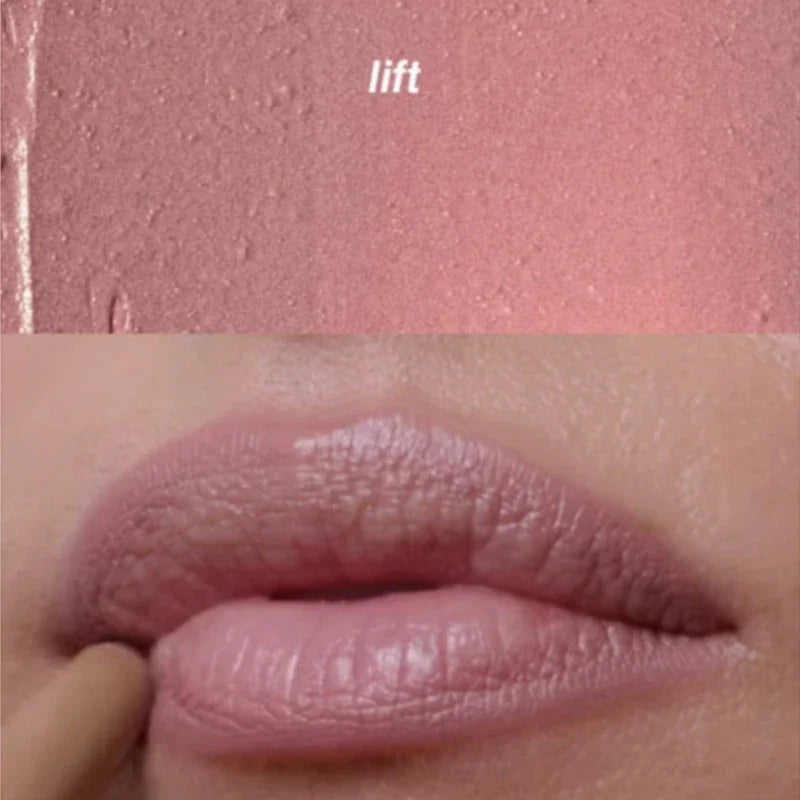 Rhode Skin Peptide Lip Shape Pen in Lift: a creamy, long-lasting pink lip liner swatch and application on lips.