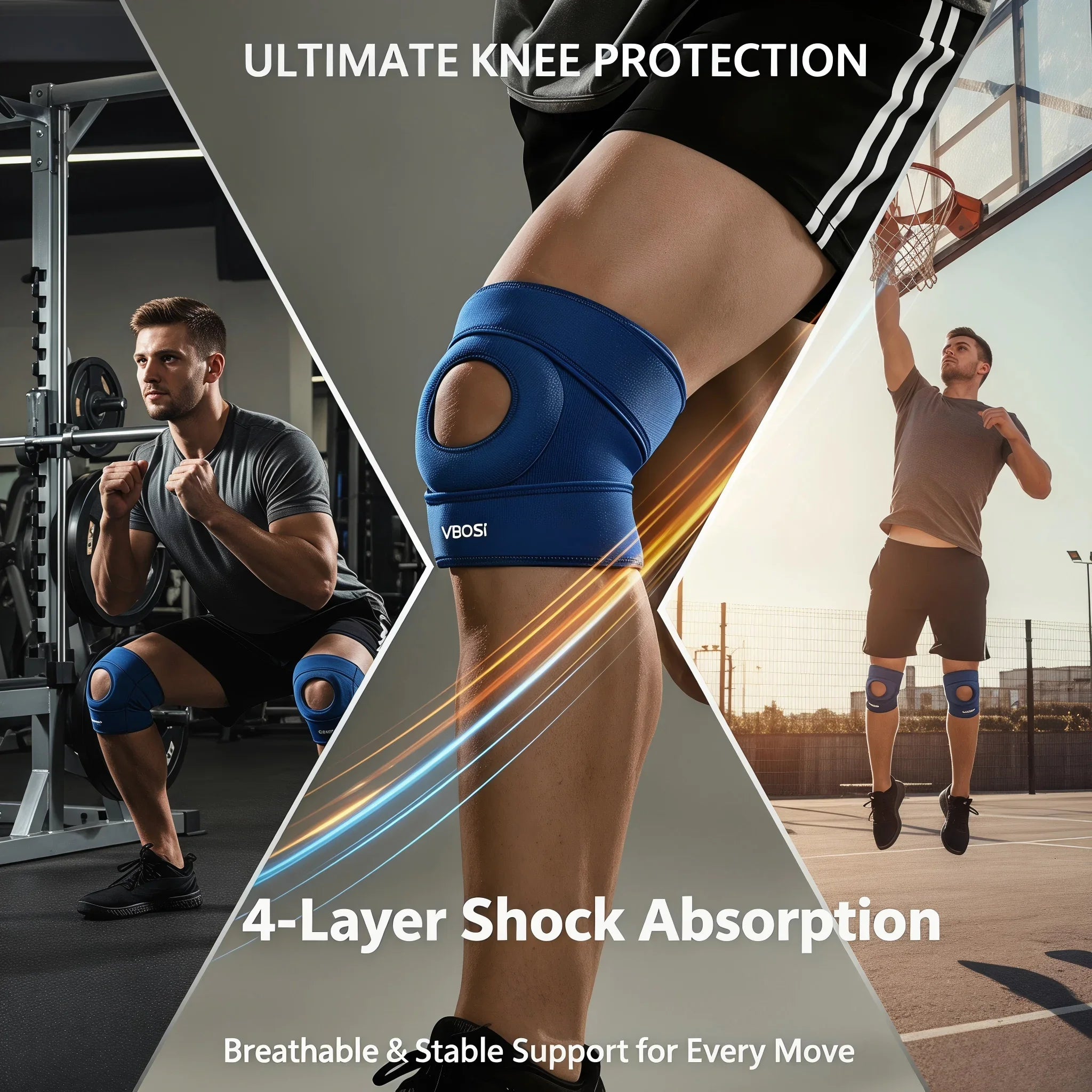 1PC Adjustable Knee Brace Patella Support - Open Patella Design for Knee Pain Arthritis Meniscus Relief Sports Basketball Runnin