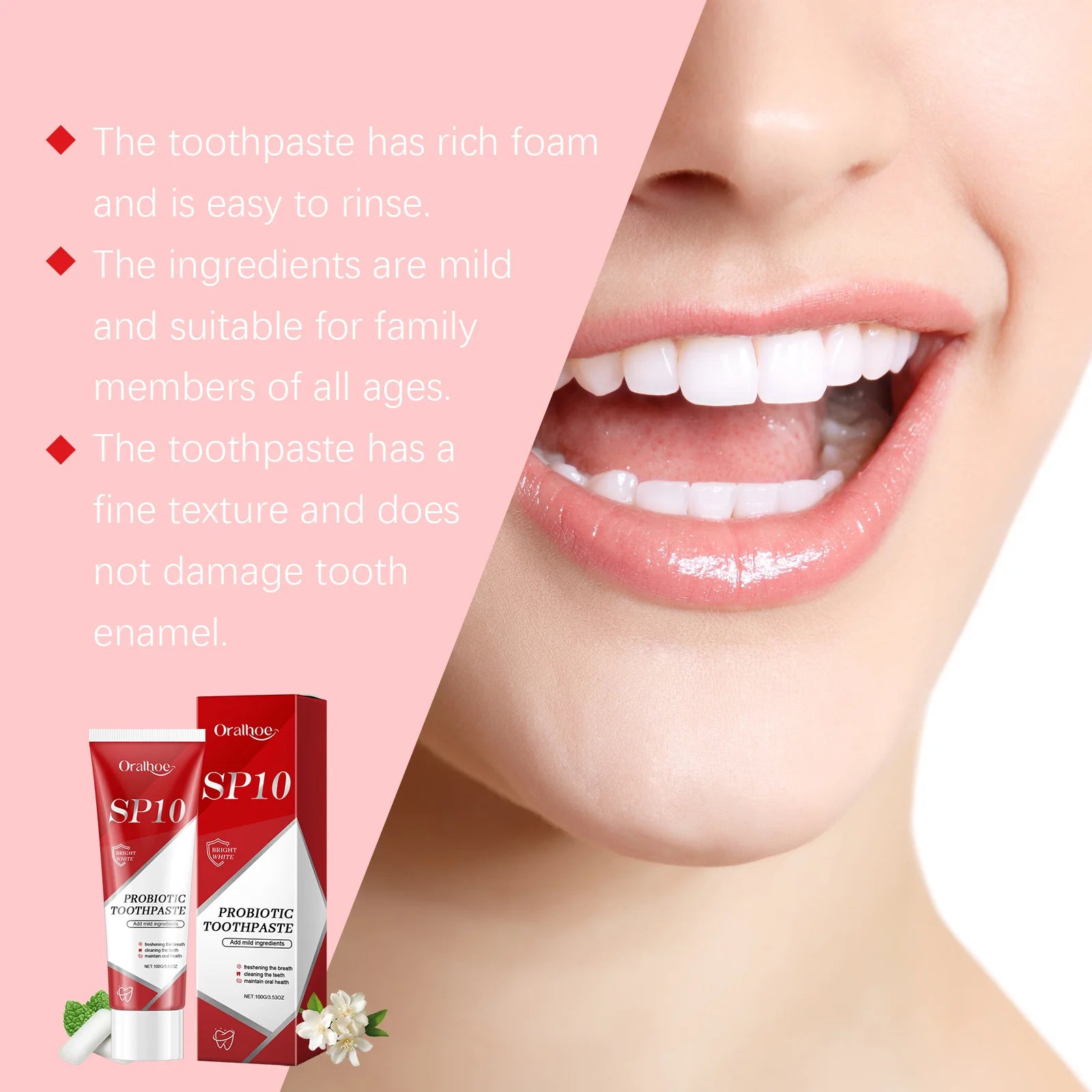 Tidesmit SP-10 probiotic toothpaste for teeth whitening and plaque stain removal