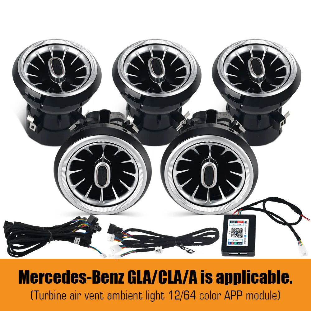Mercedes-Benz Turbine LED Air Vents - 64 Color Ambient Lighting Kit APP 64color Air vent Tidesmit