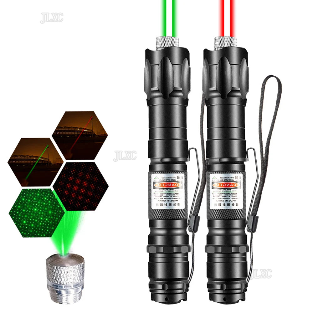 Adjustable green and red laser pointer set with 5 pattern caps for interactive cat exercise and training.