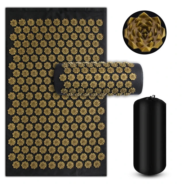Acupressure Mat Set with Pillow - 3PCS Portable Muscle Relief System Body Shaping Massage Equipment 3PCS-Gold Tidesmit