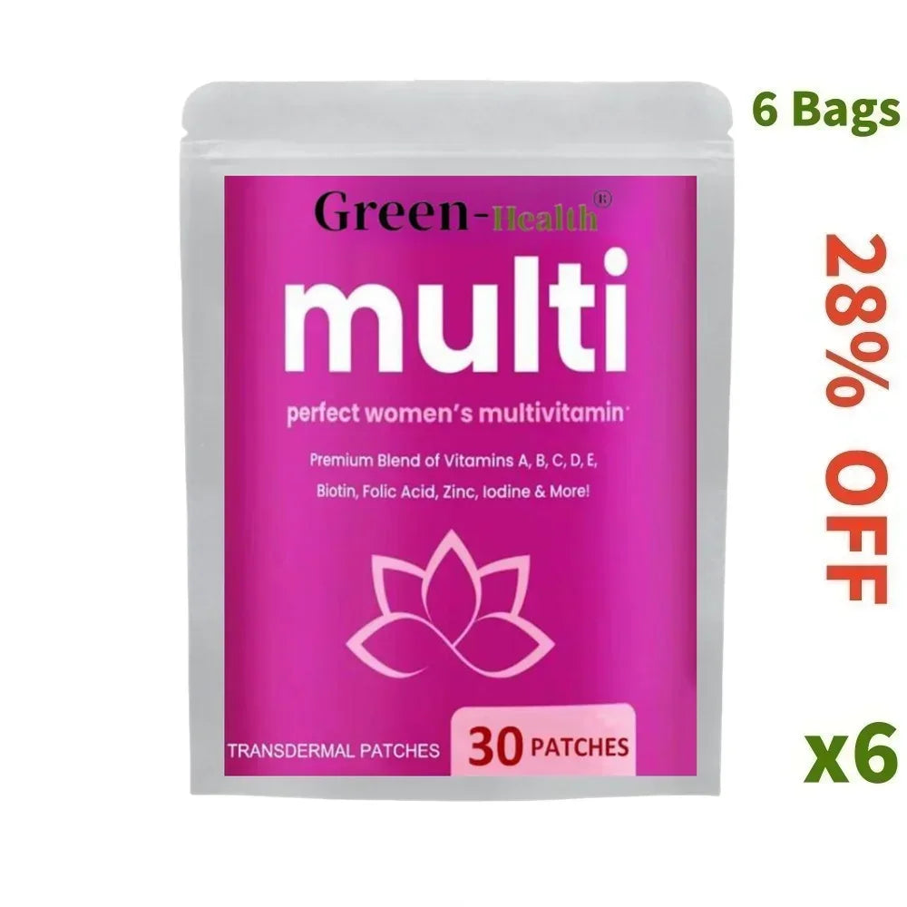 Tidesmit 30-count women's multivitamin transdermal patches with A, B, C, D, E, and Biotin for immune and heart health.
