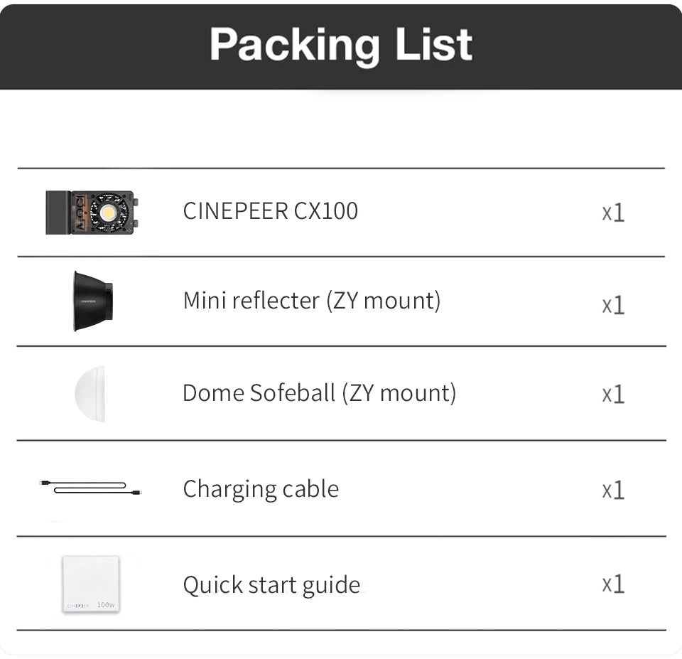 ZHIYUN CINEPEER CX100 100W Pocket COB LED Light for Content Creation Tidesmit