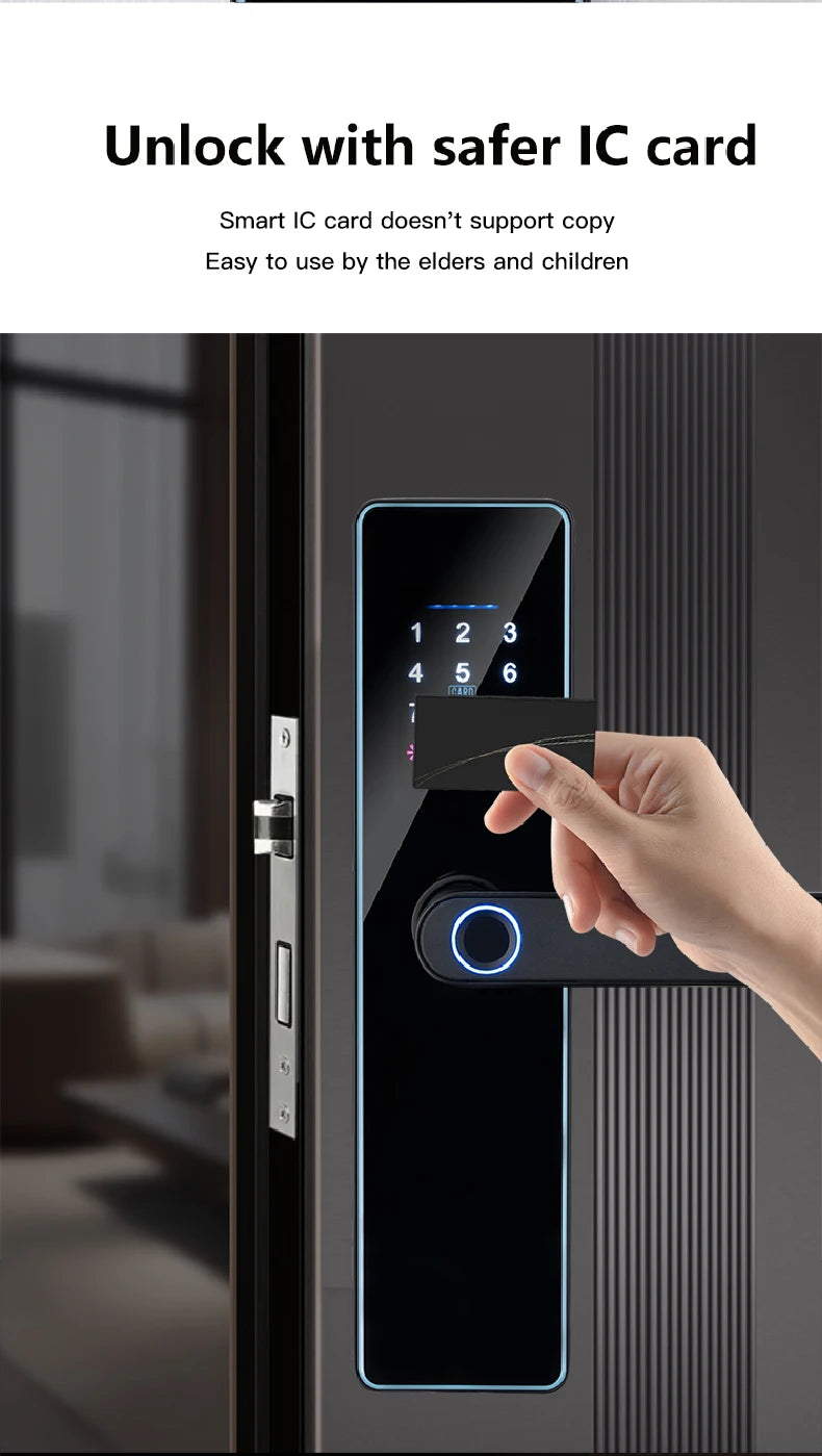 2026 New WiFi Tuya APP Smart Door Lock Remote Unlocking Digital Electronic Smart Home Wooden Door Lock Fingerprint Sound Quiet