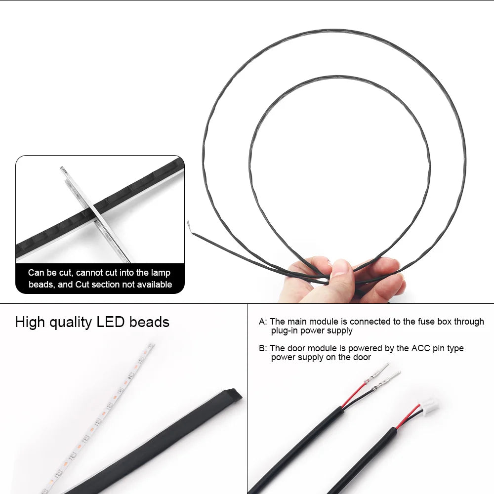 Tidesmit RGB LED Car Interior Ambient Light Strip Kit App Controlled Tidesmit