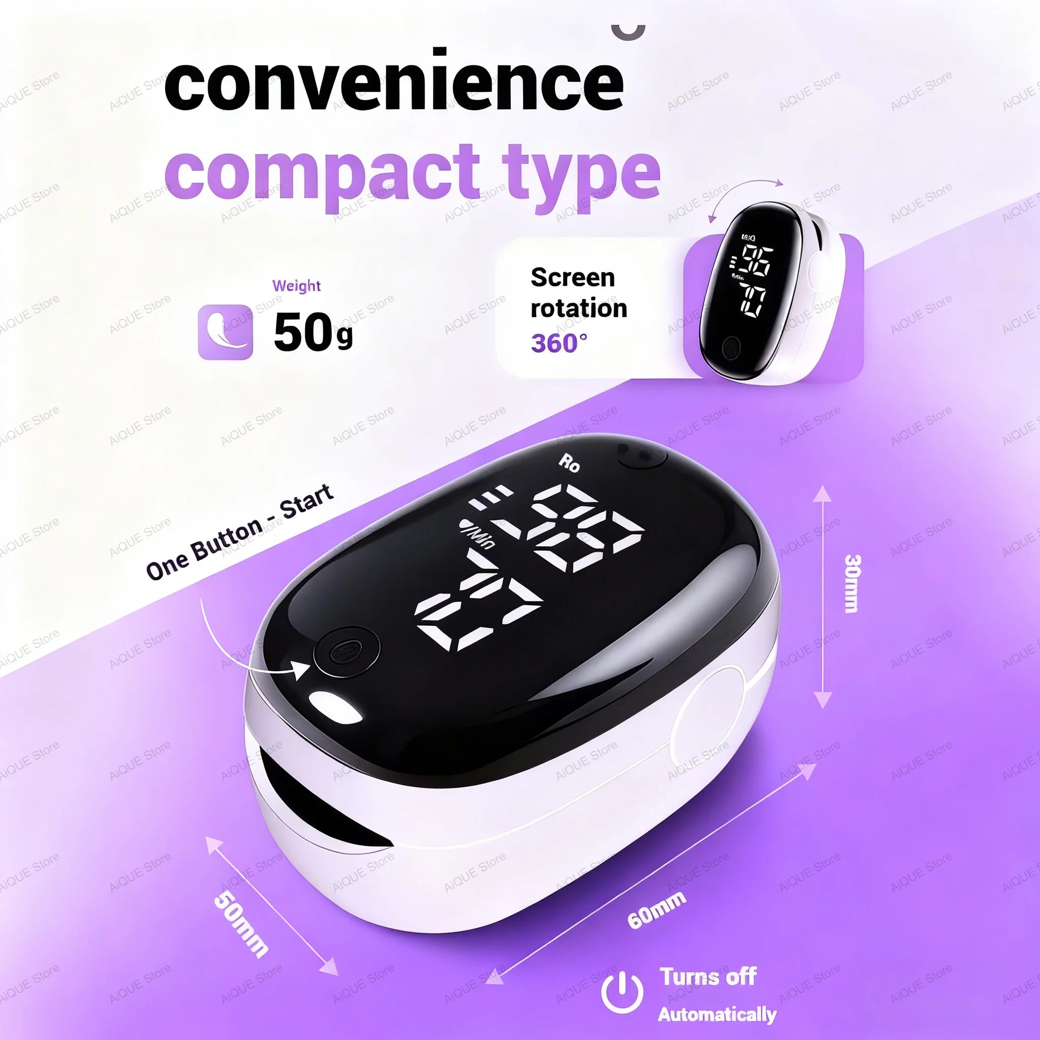 JUSTLANG Fingertip Pulse Oximeter With Case Portable 4 Color Blood Oxygen Saturation Monitor LED Display Fingertip Oximeter SPO2