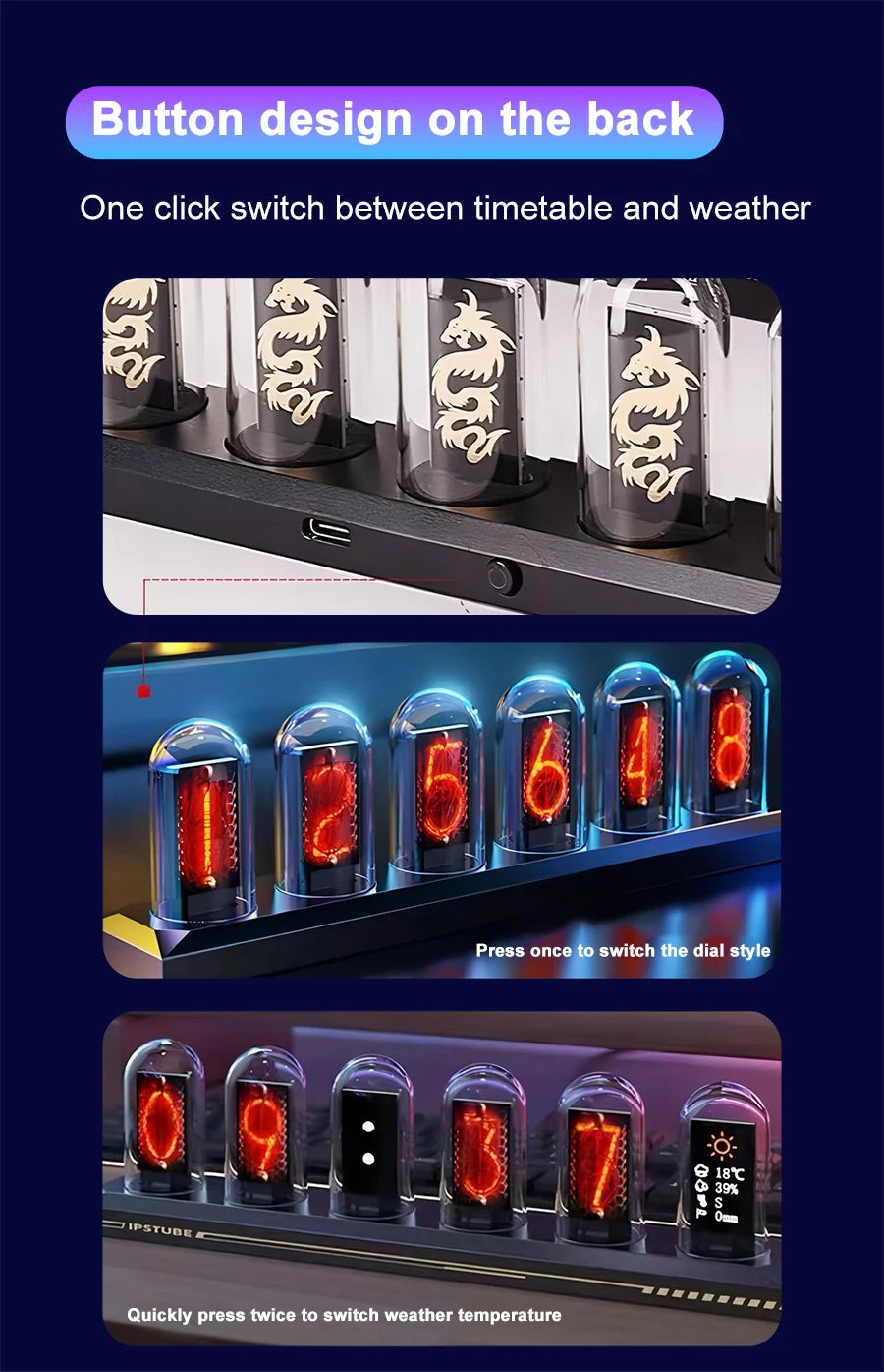 RGB Nixie Tube IPS Clock: Retro Digital Desktop Decor with Custom Display Tidesmit