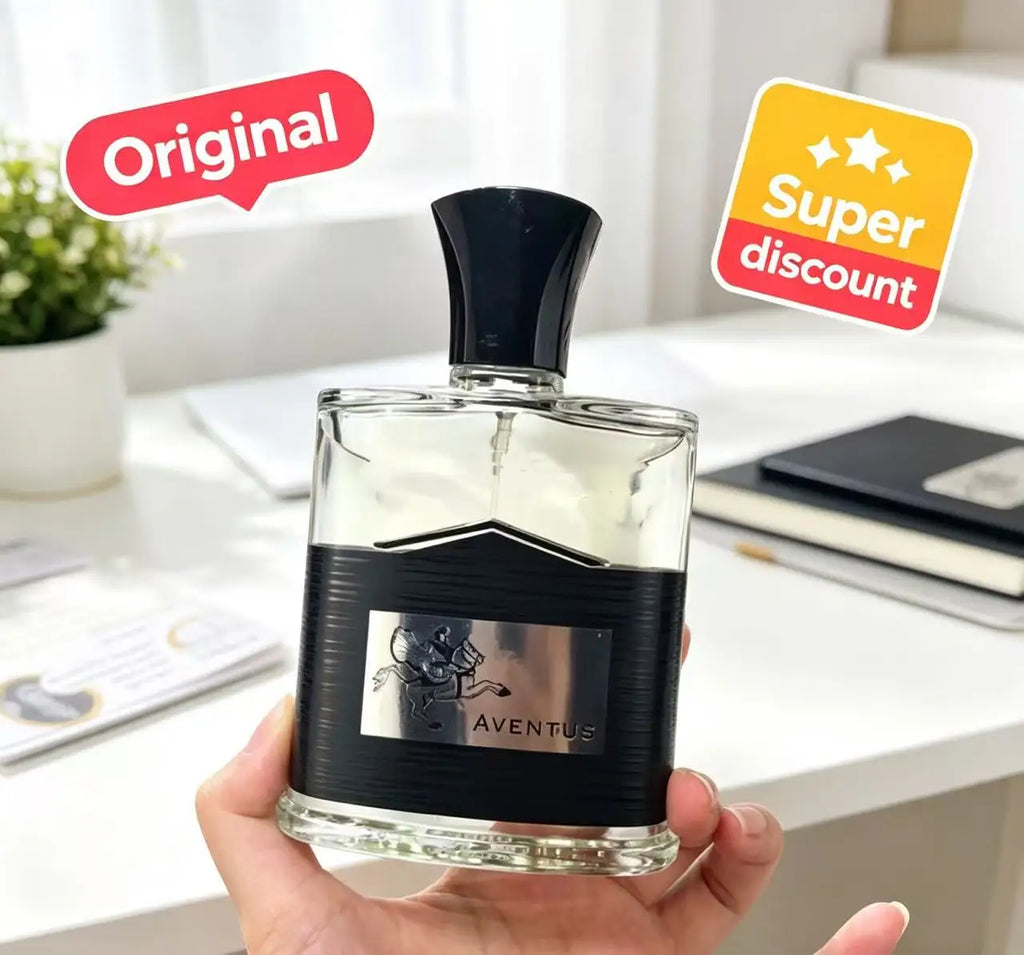 Creed Aventus 120ml parfum for men. Iconic rectangular glass bottle with black cap and horse crest. Long-lasting scent.