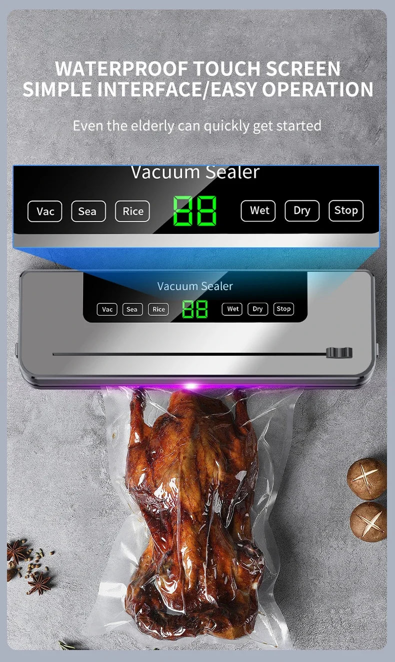 Tidesmit electric vacuum sealer machine with built-in cutter, touch button for wet and dry food storage, side view 11
