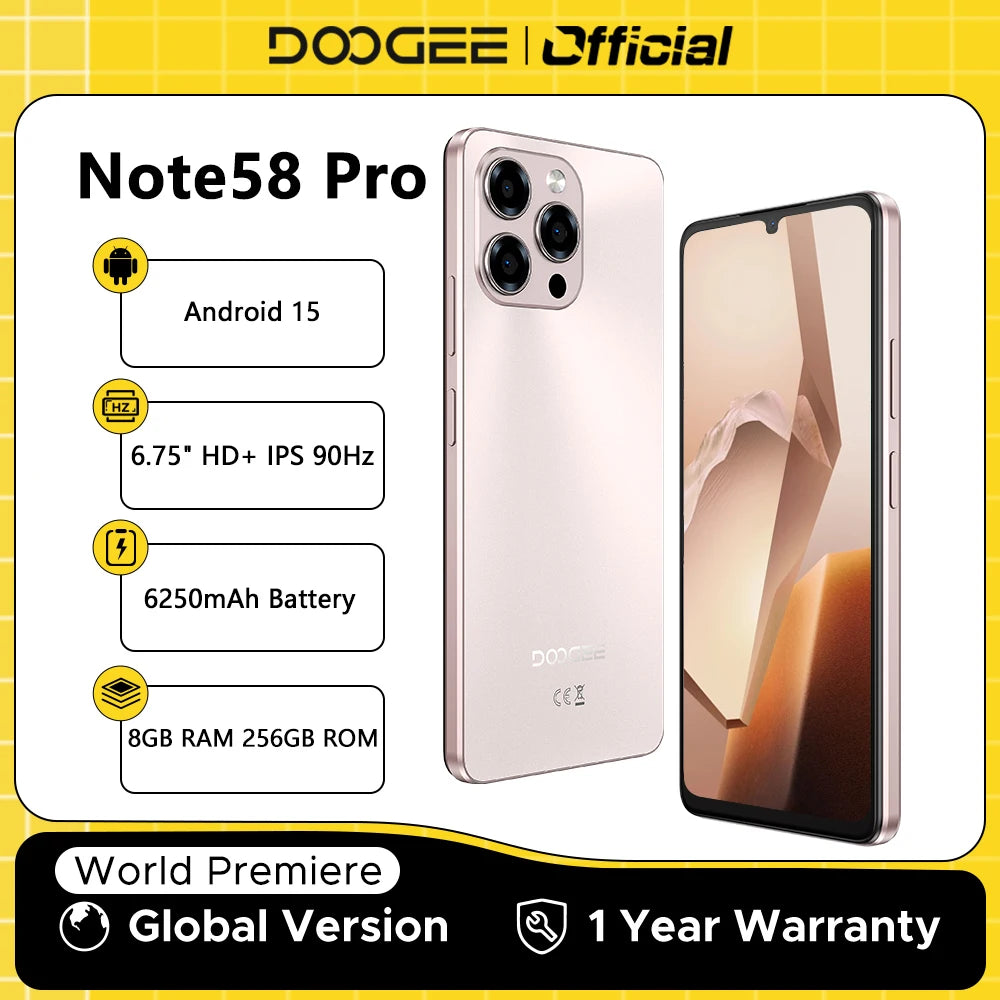 DOOGEE Note 58 Pro 5G Smartphone: 8GB RAM, 256GB Storage, Gold Edition AE Tidesmit