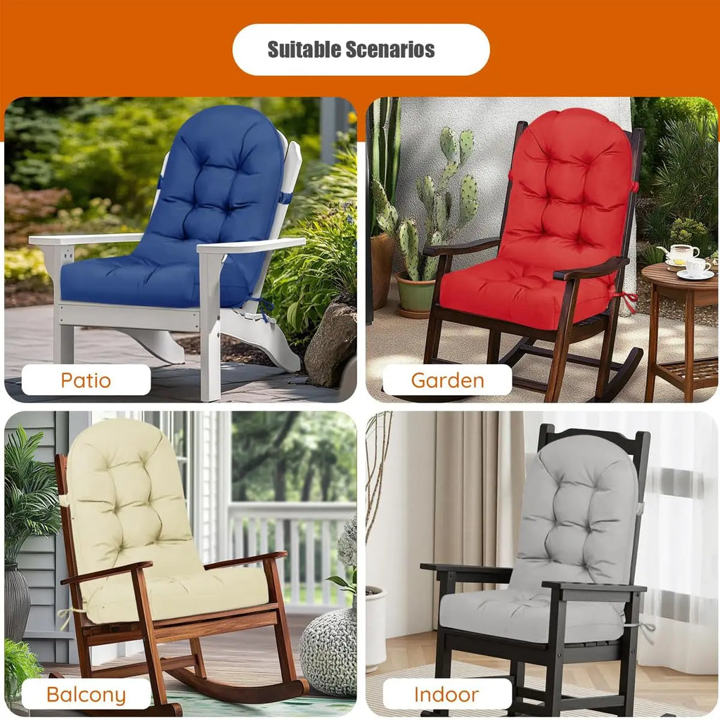 Rocking Chair Cushions, Indoor Outdoor Chair Cushion, Waterproof Fade Resistant High Back Patio Chair Pad with Non Slip Tufted