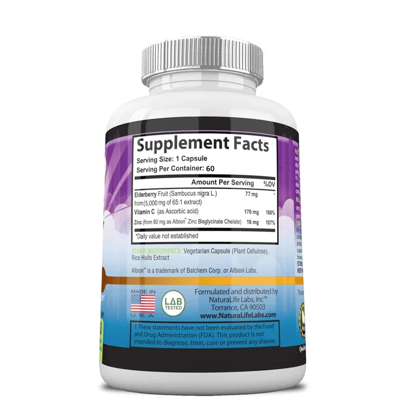 Sambucus elderberry 5000mg ultra concentrated 65:1 with vitamin C and zinc - Sambucus extract for immune support and defense