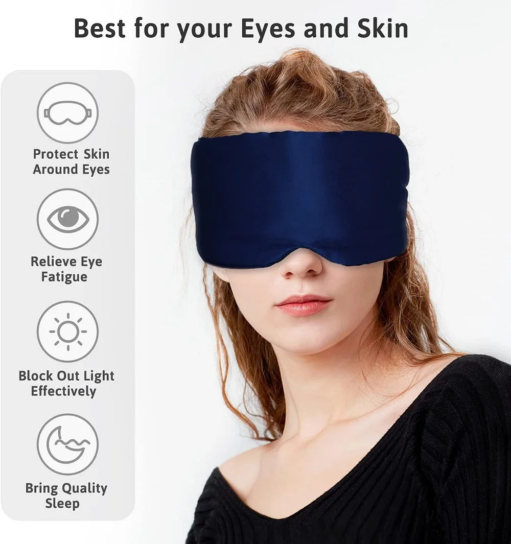100% Mulberry Silk Sleep EyeMask+Sponge Earplugs,Sleep Mask Adjustable Headband Blocking Light Eyepatch for Travel&Nap Sleep