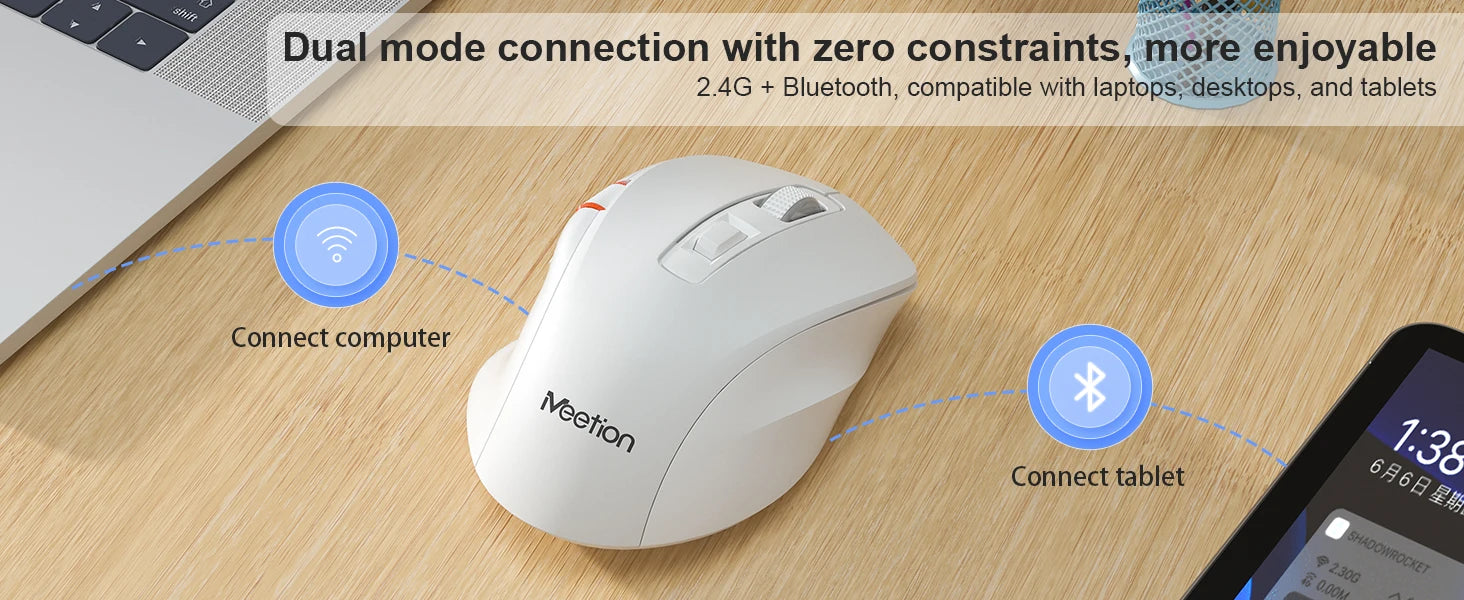 Ergonomic Dual-Mode Wireless Slient Office Mouse 2.4G/BT 5.1 DPI Adjustable Optical Mouse With Scroll Wheel For PC Computer