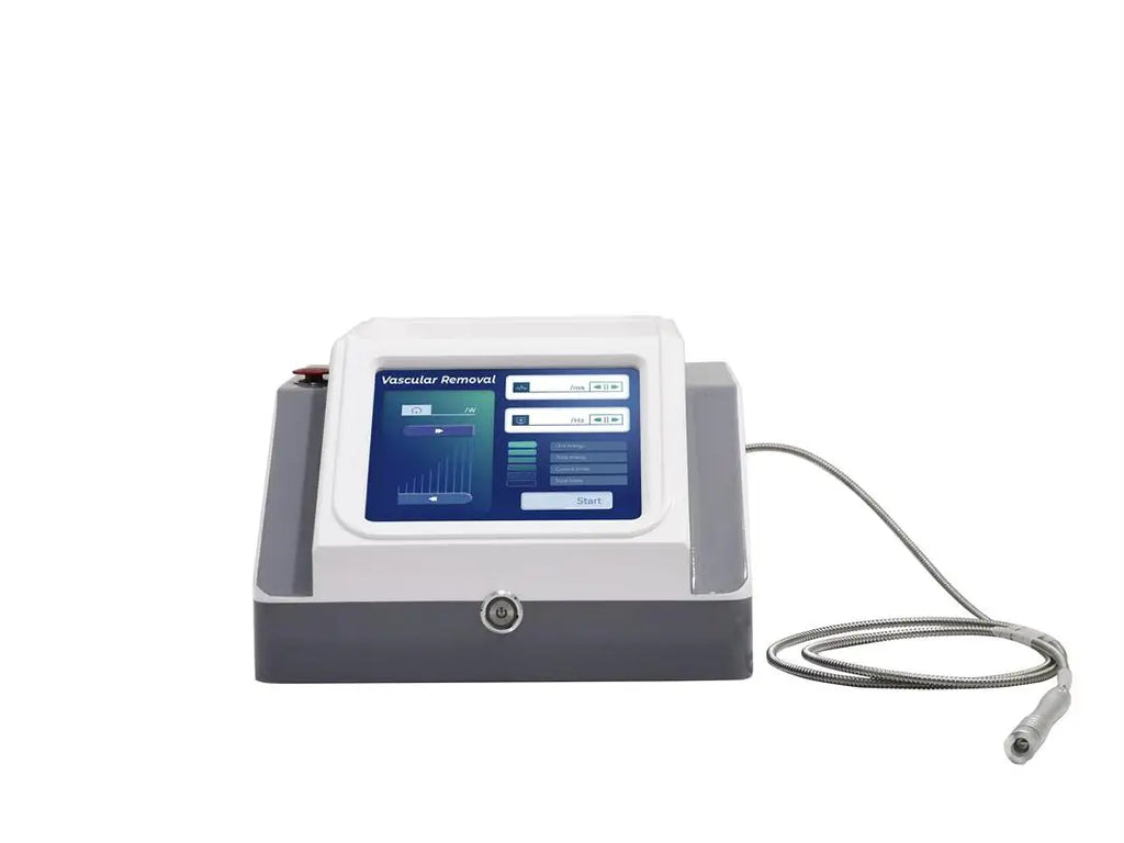 980nm diode laser machine for painless spider vein removal with digital touch screen and handheld treatment applicator.