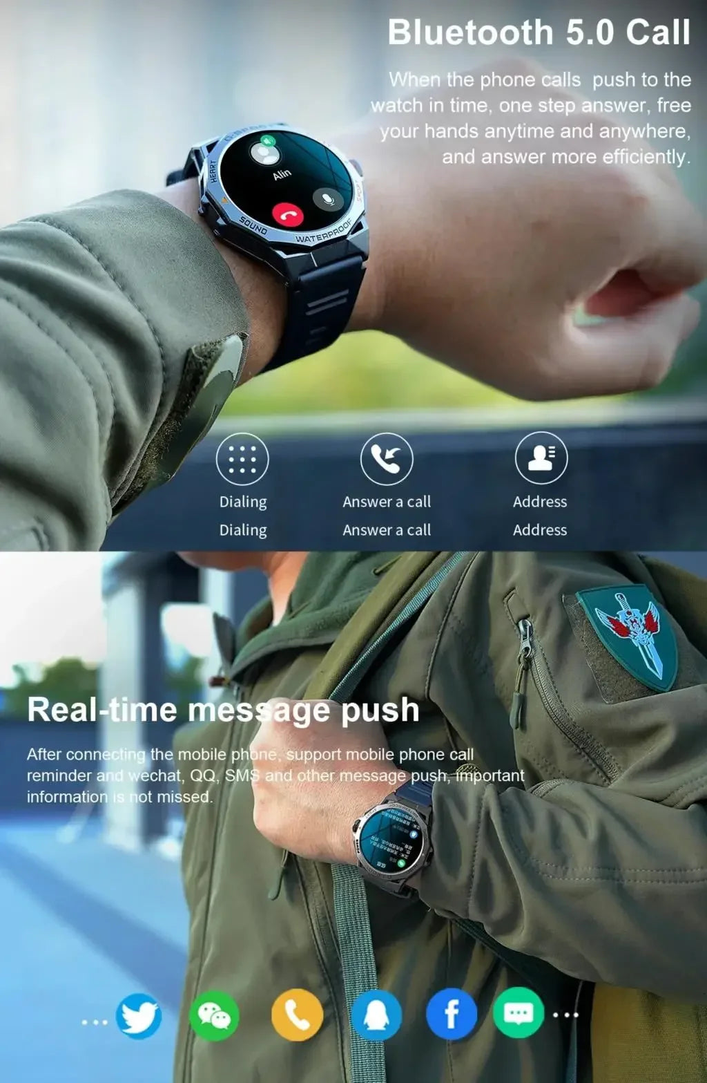 1.43inch AMOLED Screen Smartwatch Men Outdoor Sports Fitness 400mAh Large Battery Bluetooth Call Music Heart Rate Smart Bracelet