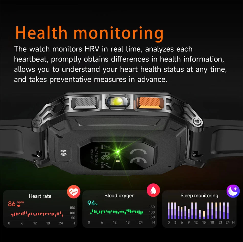 2026 New Hot flashlight Men Smartwatch Compass 1400 mAh BT call GPS fitness IP68 Waterproof Fashion Smartwatch For holiday Gifts