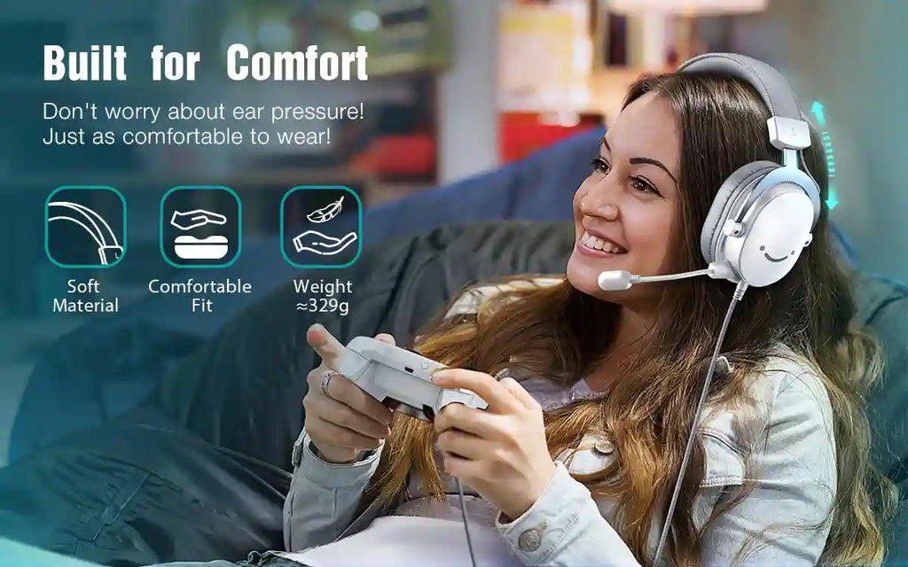 USB Gaming Headset 7.1 Surround Sound Wired Over-Ear PC PS5 White Tidesmit
