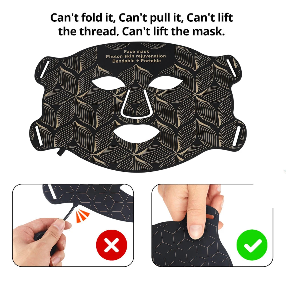 8-color LED light therapy face mask with leaf pattern, portable anti-aging skin rejuvenation device, durable design.