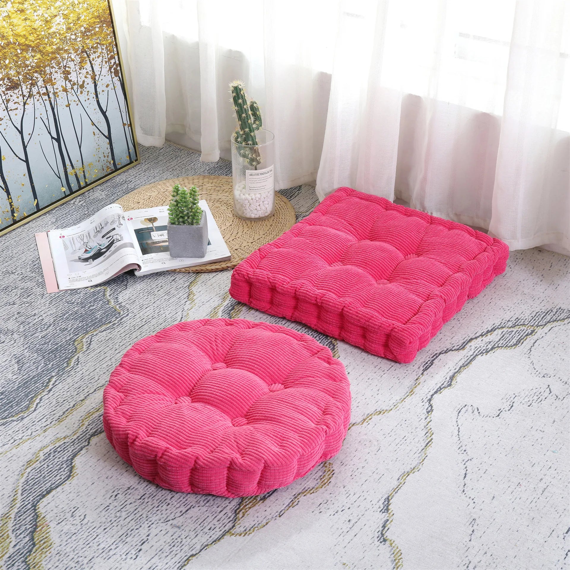 Meditation Floor Square Pillow For Seating On Floor Solid Tufted Thick Pad Cushion For Yoga Balcony Chair Seat Cushions Pouf 방석