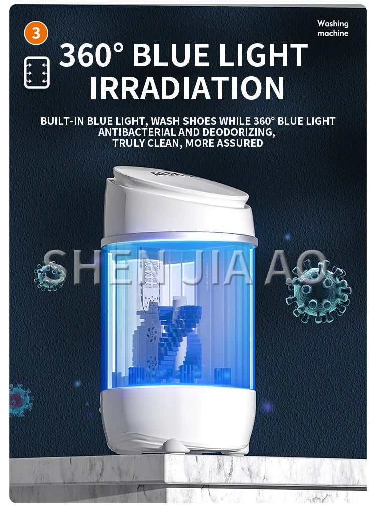 Tidesmit portable mini shoe washing machine side profile showing automatic laundry cleaning and drying functions