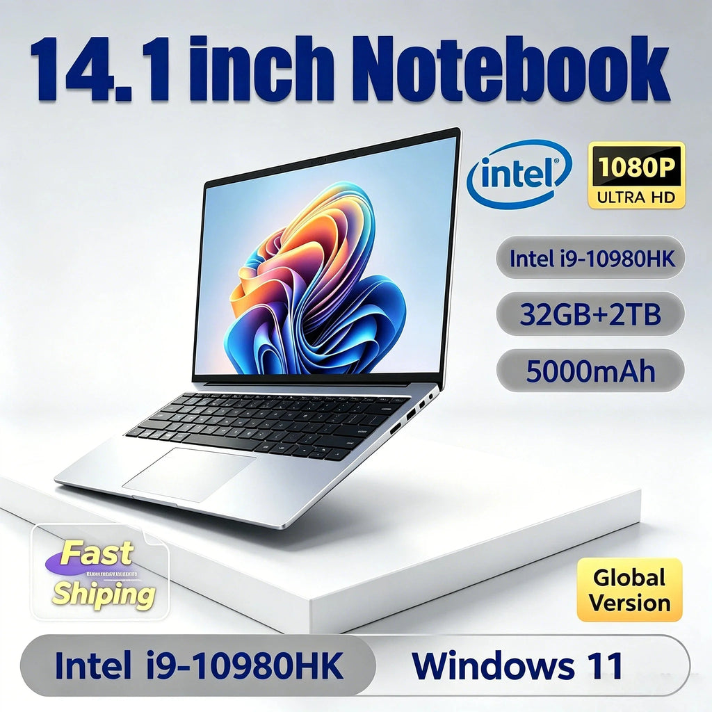 14.1 Inch Intel Core i9 10980HK Windows 11 Pro Laptop 32GB DDR4 2TB SSD Gaming Office PC Gamer Portable Notebook Computer Max