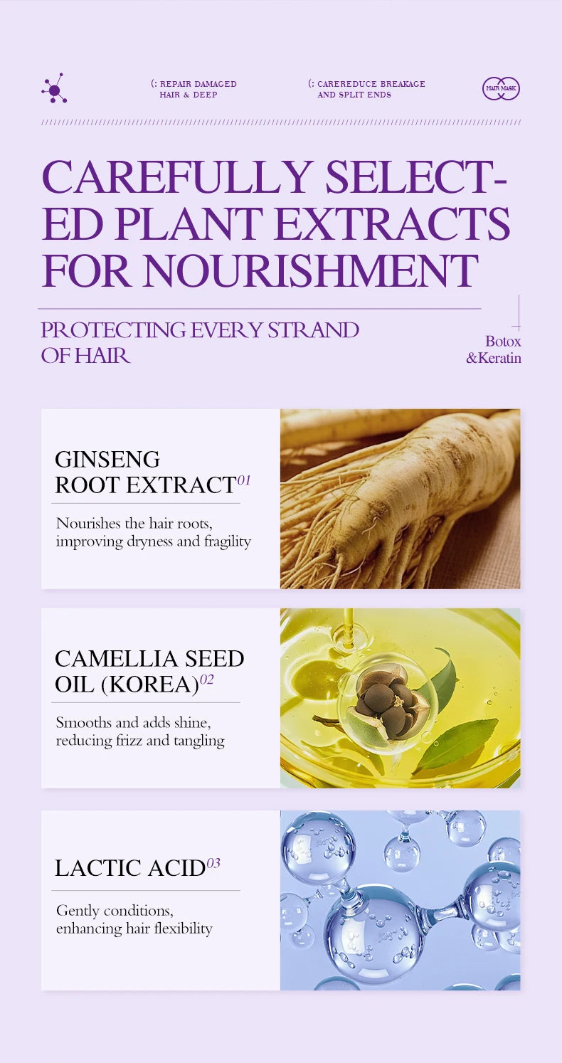 Tidesmit Keratin Hair Mask: Deep repair treatment with ginseng, camellia oil, and lactic acid for smooth, frizz-free hair.