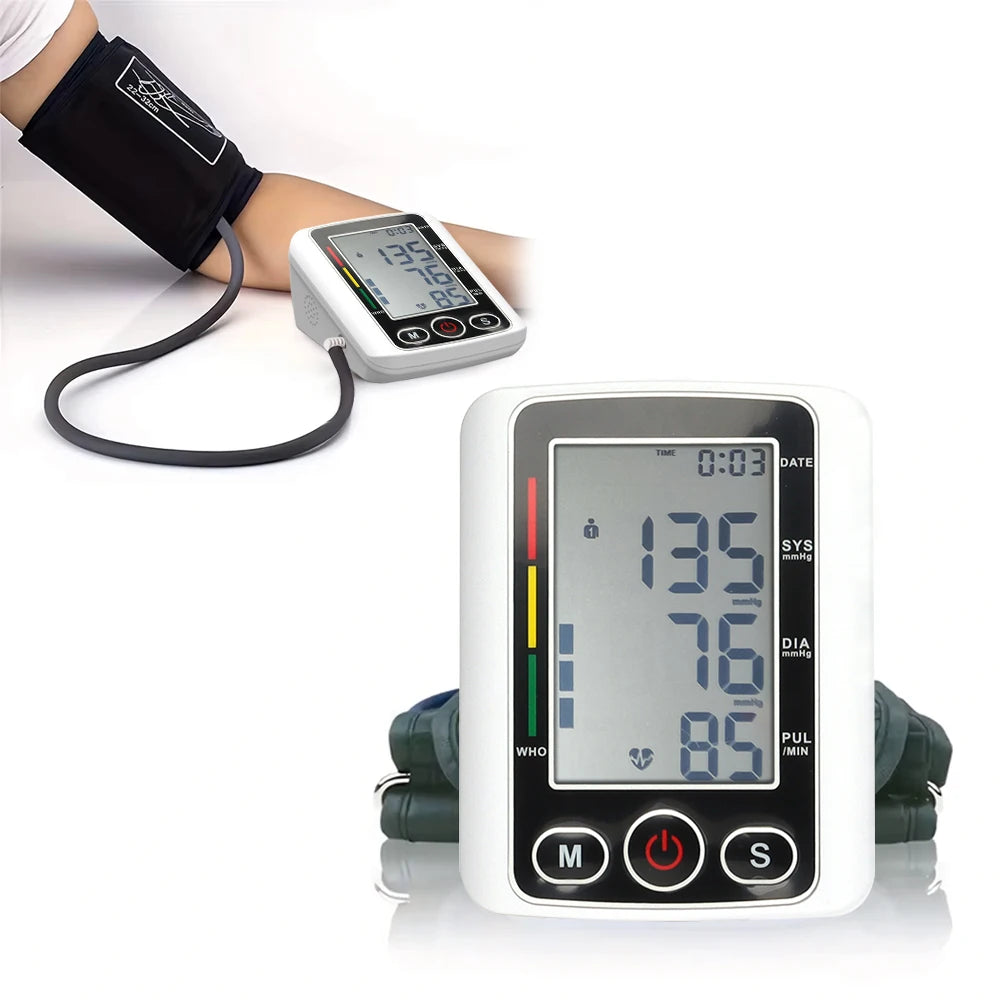 Blood Pressure Monitor Dual Result Display HD LED Arrhythmia Tonometer Digital Tensiometer Pressure Measure Arm Cuff Type