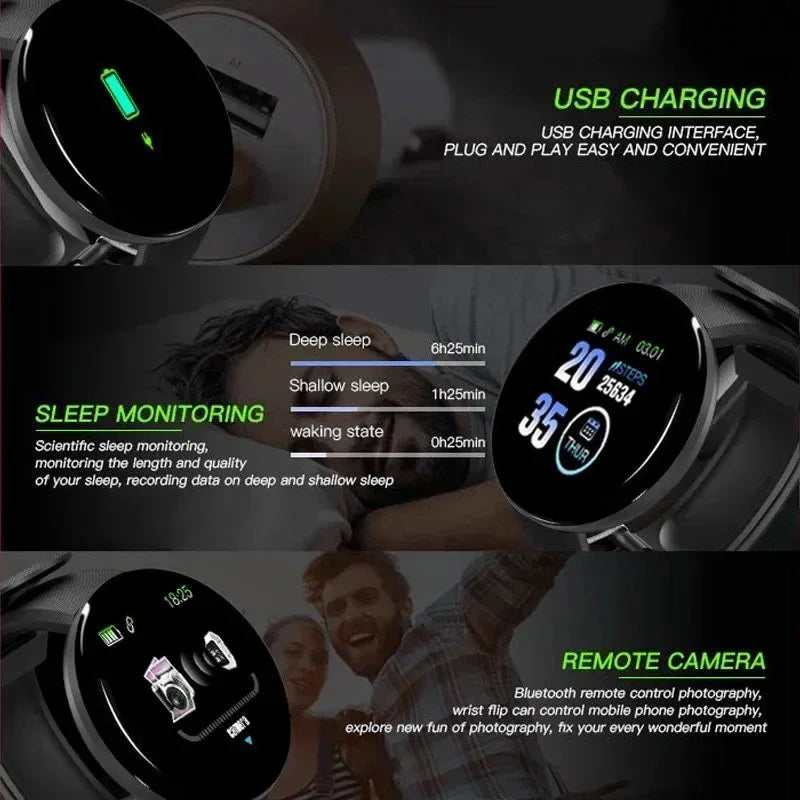 New D18 Smart Watch Circular Color Screen Multiple Sports Modes Call Information Reminder Photo Taking Music Smart Bracelet Gift