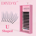DIYDAY black PBT U-shaped YY eyelash extensions in a pink box, featuring double-layer soft, featherlight fibers.